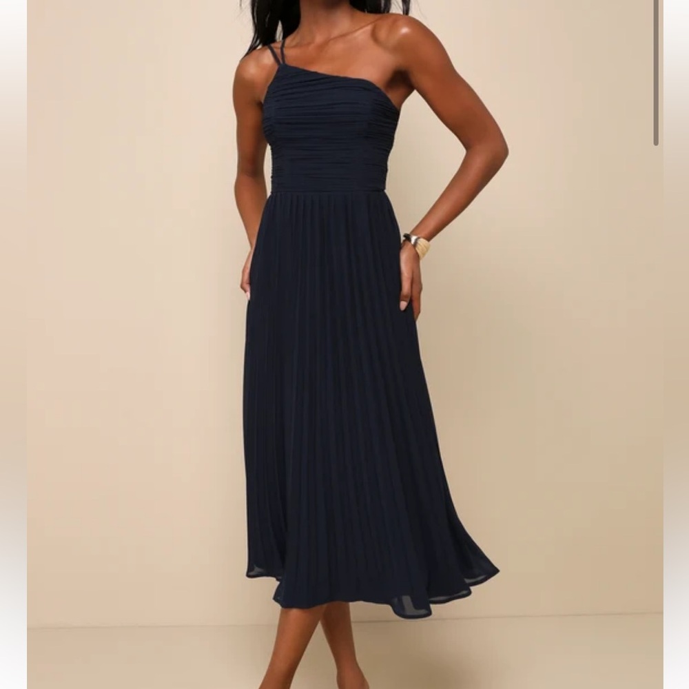 Elegant Navy Blue Strapless Dress